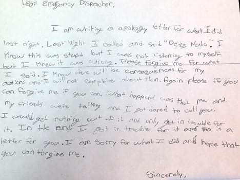 Sixth grader writes apology letter to police
