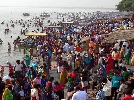 Senior devotees at the full moon the Ganga bath