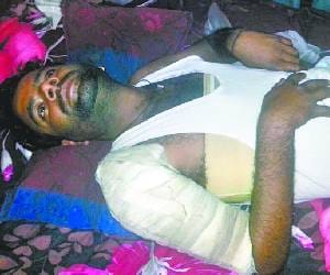 due to snake man jumped from tractor, backbone injured