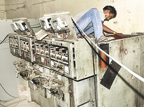 Fire in the center of the machine from the electrical overload