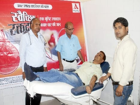 Eight people were donating blood , 20 registered