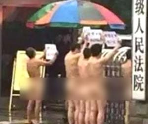naked men protested in front of the court