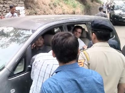 Congress vice-president Rahul Gandhi meets his grandmother Shobha Nehru.