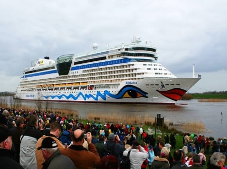 The world's largest ship takes in the sea