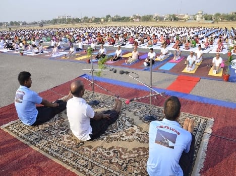 yoga camp on international yoga day in mathura