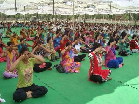The people did yoga in the district 