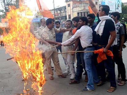 bjp angry at riot rehearsal in allahabad