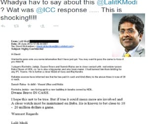 lalit modi alleged, suresh raina, ravindra jadeja and bravo were contact with a bookie