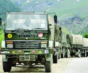 army vehicles trail for leh.