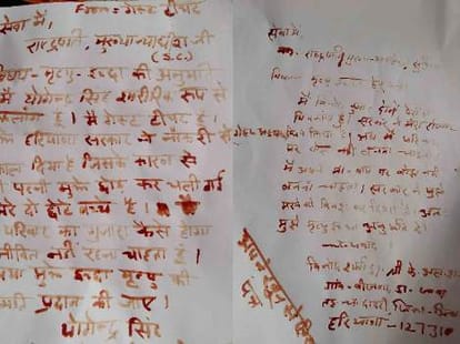 demand of willing death by writing letter with bloot