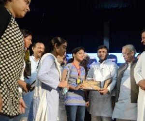 Chief Minister Akhilesh Yadav honours toppers of UP.