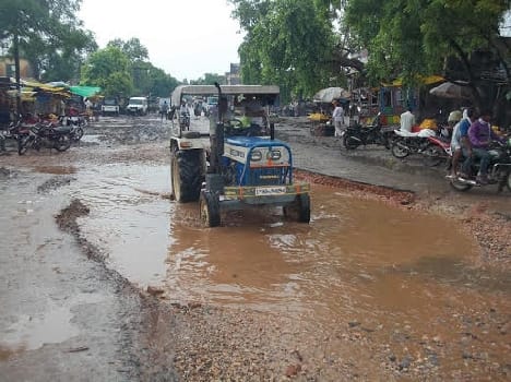 bad road condition after rain in mathura