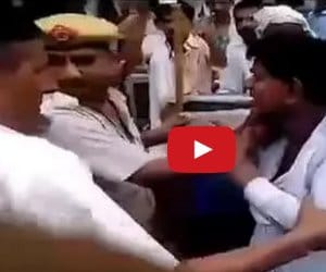 dispute in police and bjp workers in haryana cm rally, live video