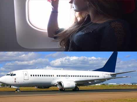 The woman raised a noise in washroom then took flight landing. 