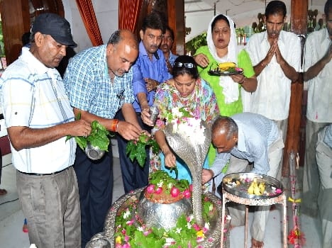 The temples of Shiva devotees descended Belptr-cannabis Jalabhishek
