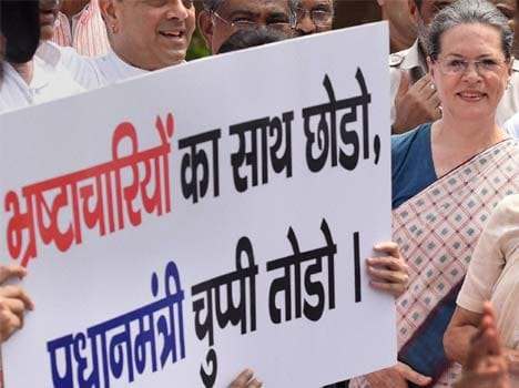  confrontation Continuing in Parliament , sonia said government is arrogant