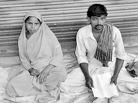Disabled couple sitting on protest