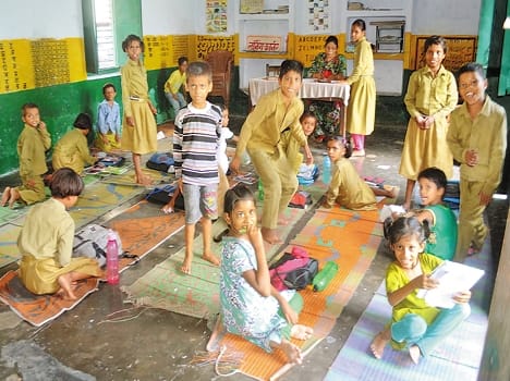 Children were playing in the school inspection 