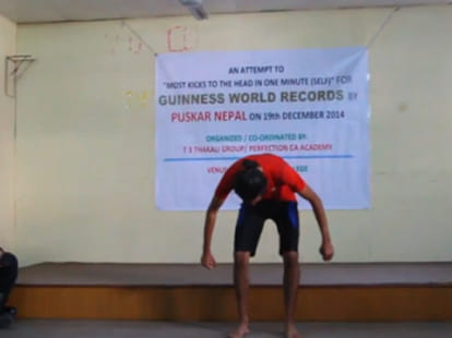 Pushkar of Nepal sets record of kicking himself in head