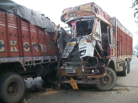 Two trucks in clash Two drivers injured