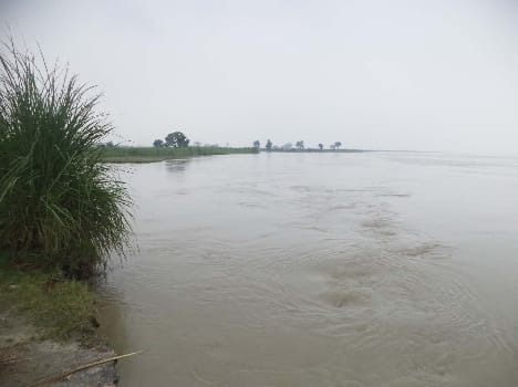 The rise in water level of the Ganges In many villages, water filled