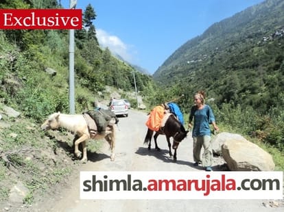 France couple moving on foot in the mountains of himachal.