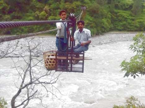 school girl caught in trolly upon the river.