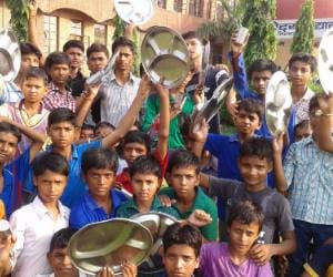 Students on strike against principal in Shravasti.