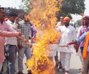 protest against legislator for controversial statement