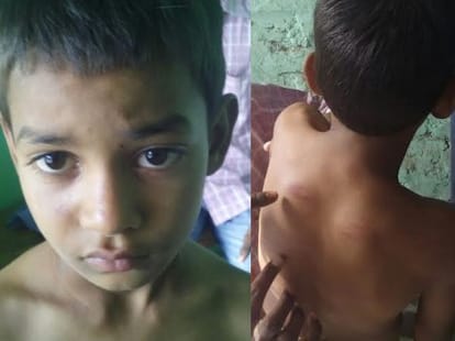 A teacher beats student brutally.