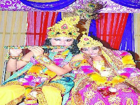 Devoutly celebrated Janmashtami festival, decorated temple