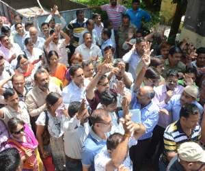 Teachers protest in GPO park in Lucknow.