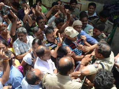 Teachers protest in GPO park in Lucknow.
