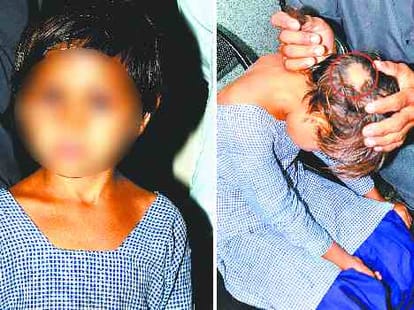 child were not know hindi word, teacher banging her and scrape hair  