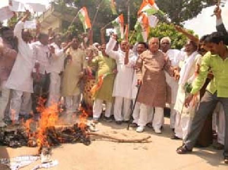 congress workers burnt an effigy of centrel govt  on friday 