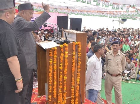 cm virbhadra singh on a visit to sirmour himachal pradesh.
