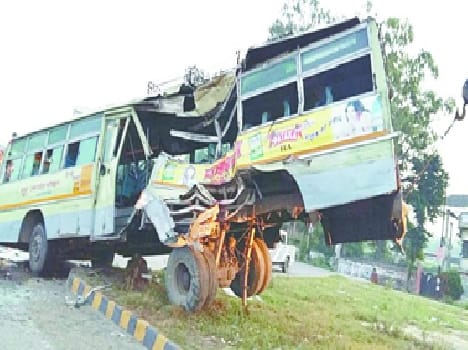The truck hit the bus, killing two