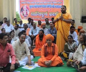 Protest by monks in Lucknow.