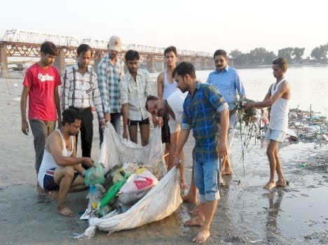 after cleaning of ganga ghat deep dan ritual performed