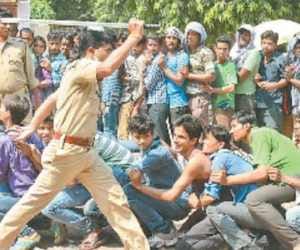 police beaten public on match ticket window
