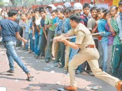 police beaten public on match ticket window