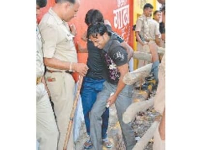police beaten public on match ticket window