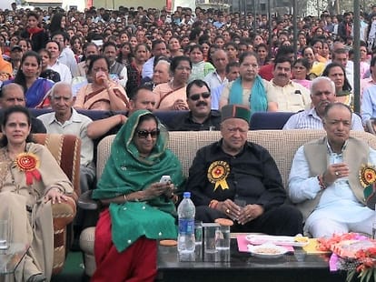 cm virbhadra singh on a visit to chamba.