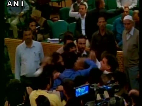 BJP MLA Ravinder Raina beat Independent MLA Engineer Rashid up for hosting a beef party at MLA hostel 