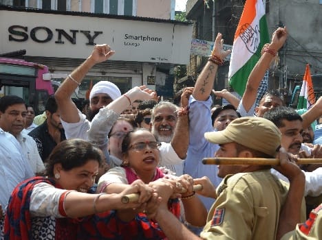 congress party protest against bjp in beef party matter