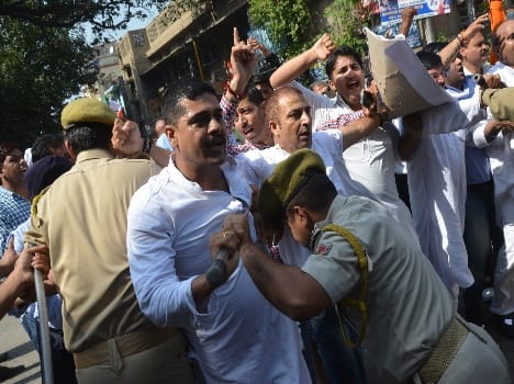 congress party protest against bjp in beef party matter