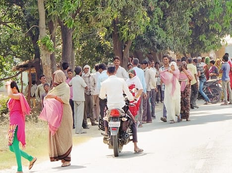 Centre crowd gathering around