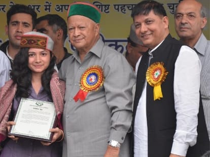 cm virbhadra singh on a visit to hamirpur himachal pradesh.