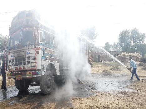 high voltage current cross truck, driver jumps to save life