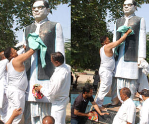 lohia statue cleaned by SP workers